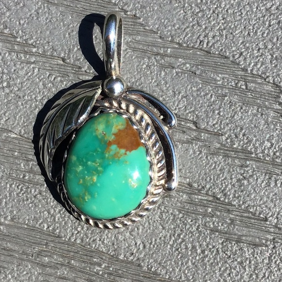 Navajo Indian Blue/Green Turquoise Pendant Sterling Silver - Picture 2 of 10